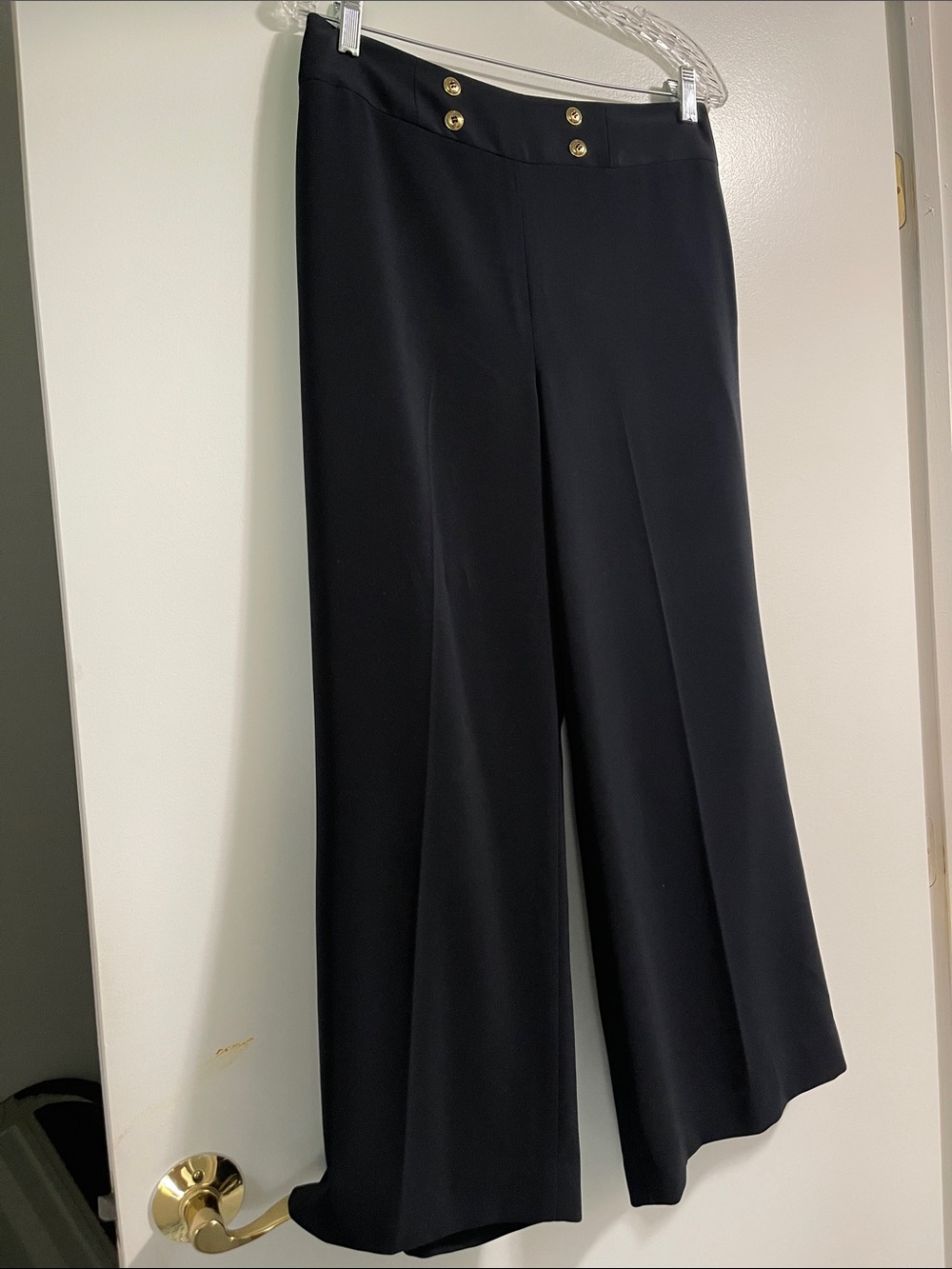 High-Waist Black Wide-Leg Pants with Gold Button Detail